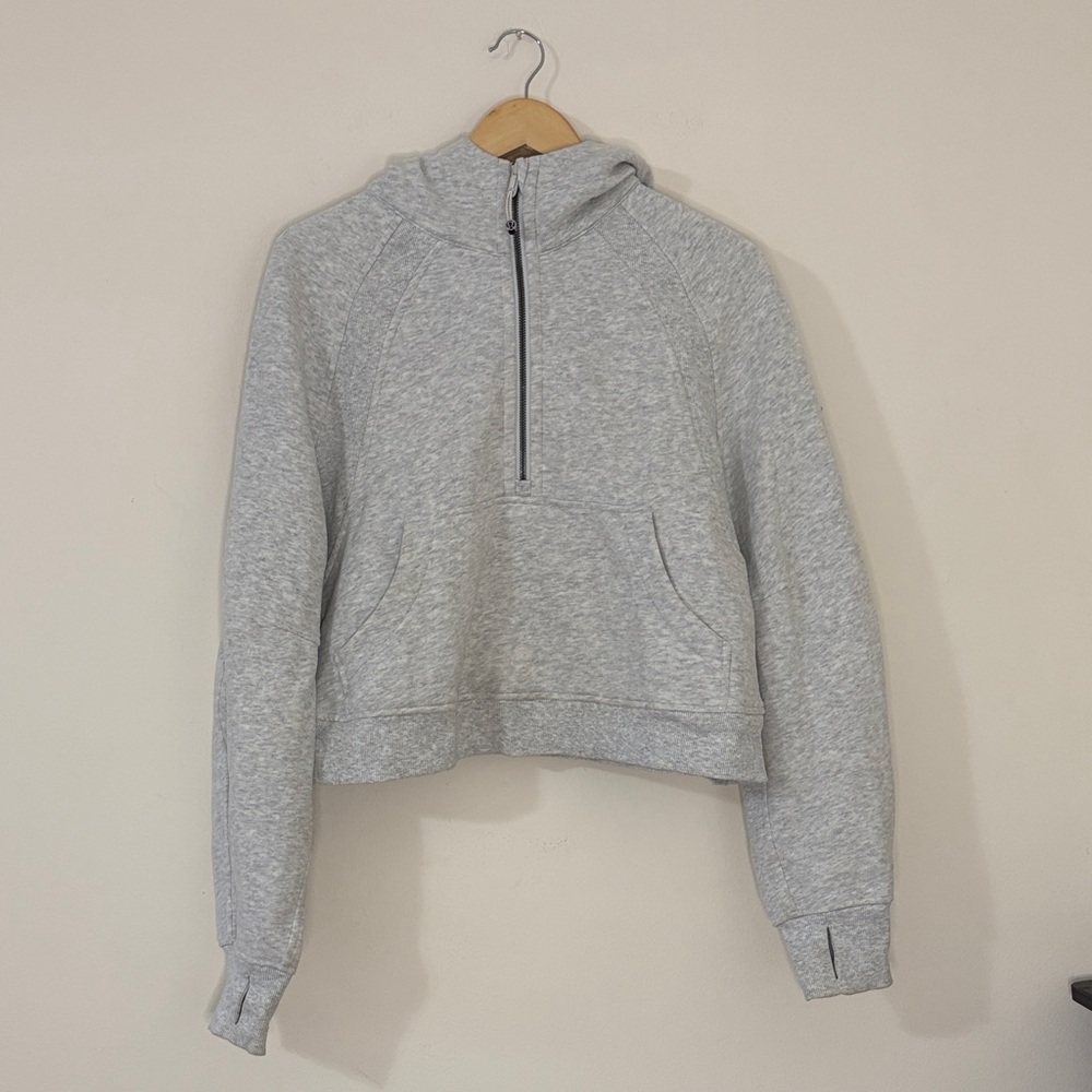 Lululemon Scuba Oversized Half Zip Hoodie Heathered Gray Cropped Athleisure M/L